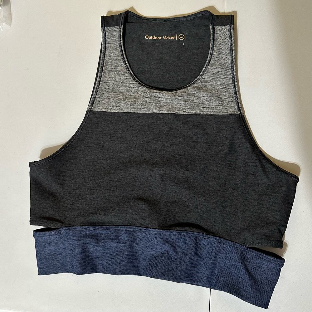 Outdoor Voices Top Women Medium Black Tri Tone Slashback Crop Sports Bra Workout
